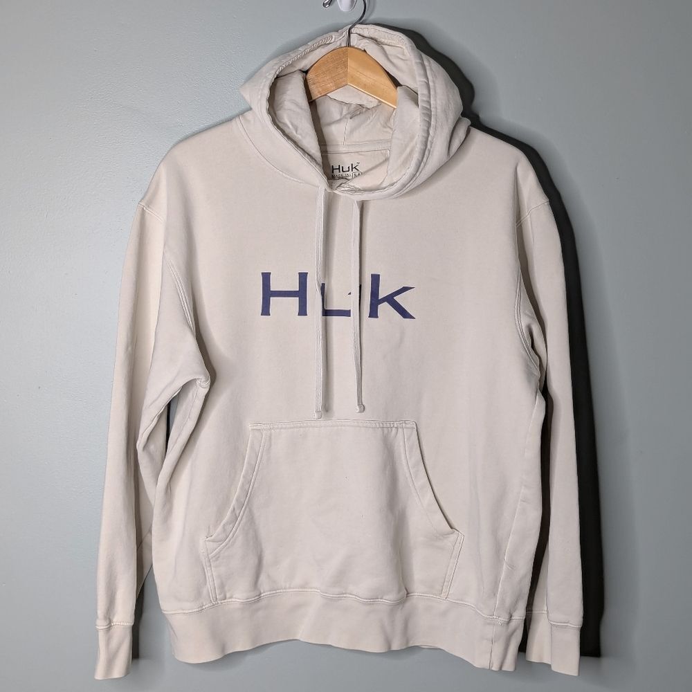 HUK Cream Cotton Blend Hoodie Graphic Branded Sweatshirt Size M